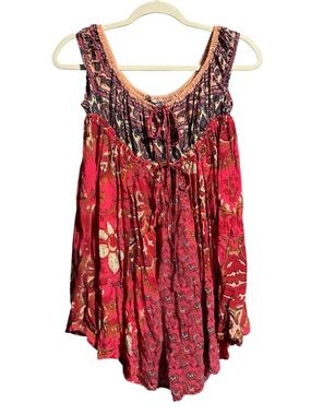 Free People Bali Mariposa Babydoll Boho Red Peasant Tank Top/Dress Size S